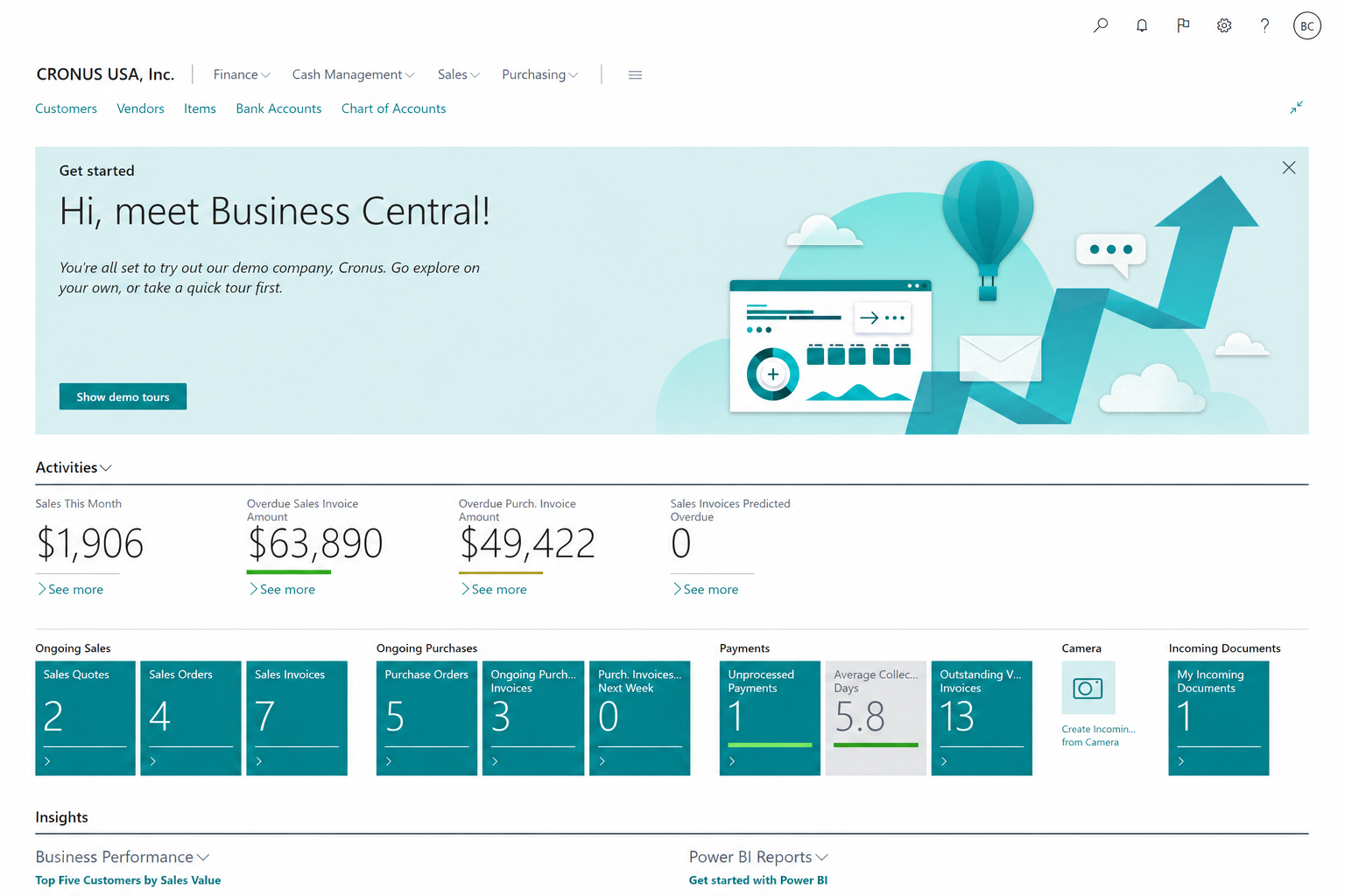 Dynamics 365 Business Central dashboard