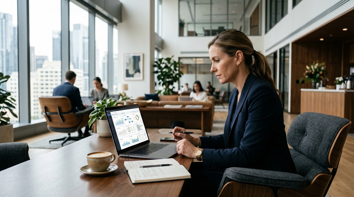 Finance Executive Reviewing Autonomous AI Agent Ledger Telemetry