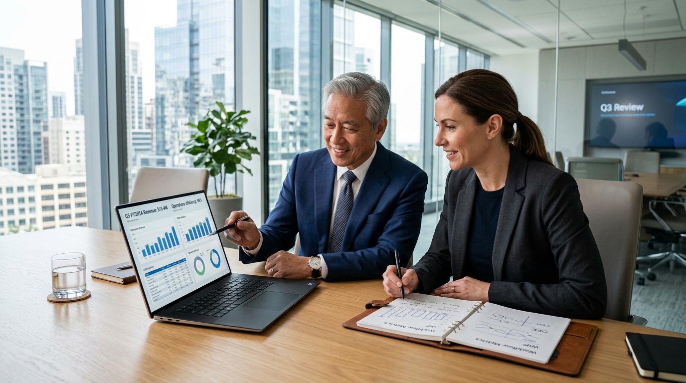 CFO and executive team analyzing AP automation ROI and processing metrics