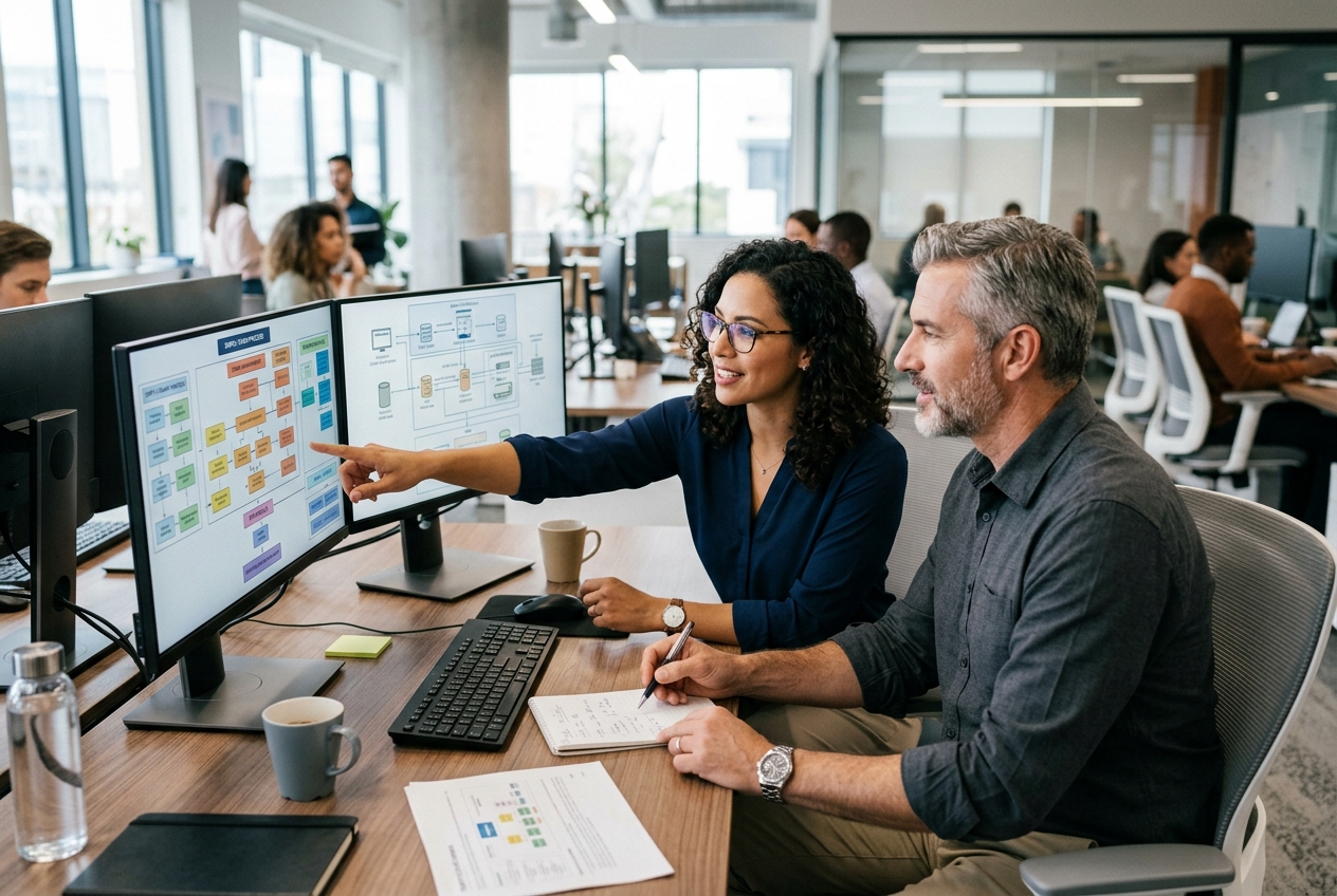 Systems analyst and senior ERP developer conducting an architecture and AL code audit