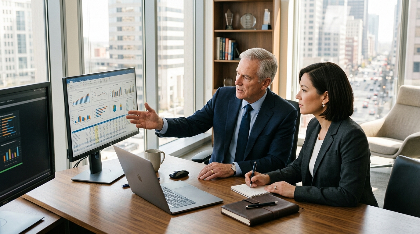 Executive finance team accelerating month-end close in Dynamics 365 Business Central