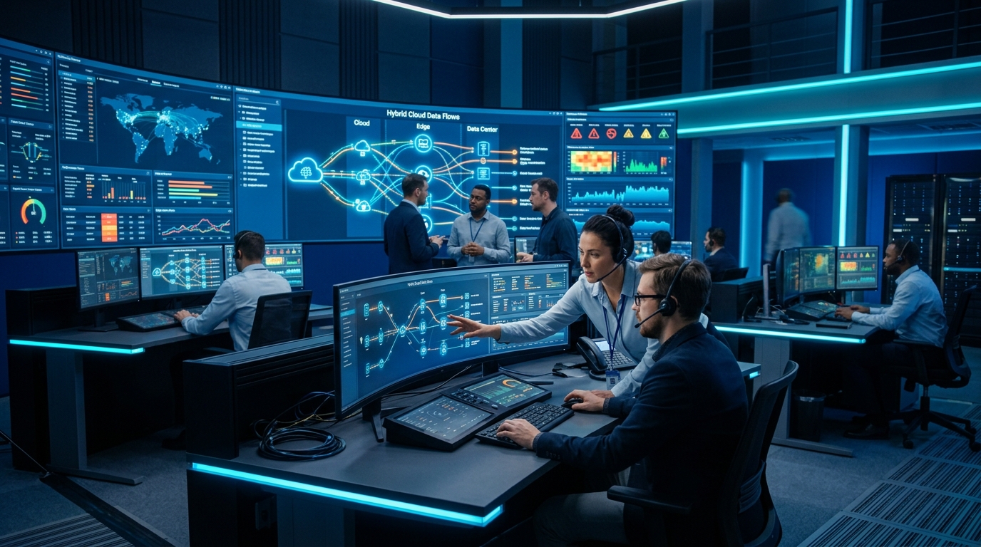Modern enterprise IT command center monitoring Microsoft Dynamics NAV and Business Central ERP telemetry
