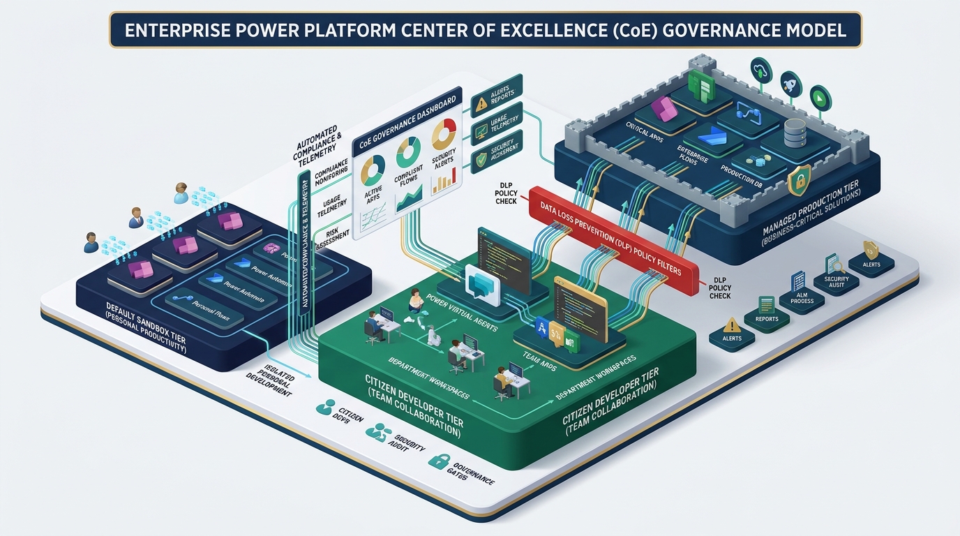 Power Platform Center of Excellence CoE Three Tier Environment Governance Model