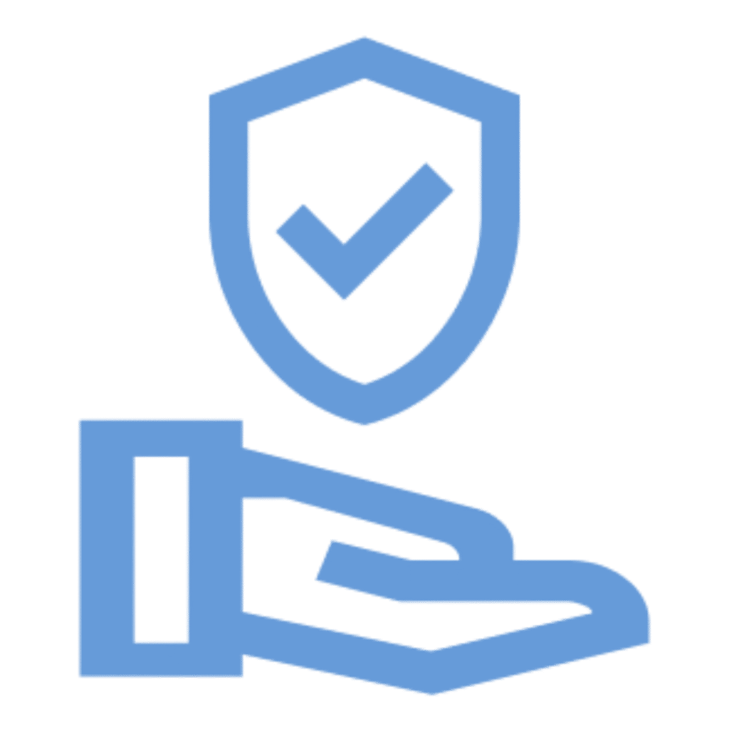 Hand holding a shield with a checkmark representing quality assurance.