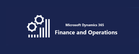 Microsoft Dynamics 365 Finance and Operations logo with gear icons and bar chart.